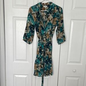 Tyler Boe Teal and Brown Floral Dress